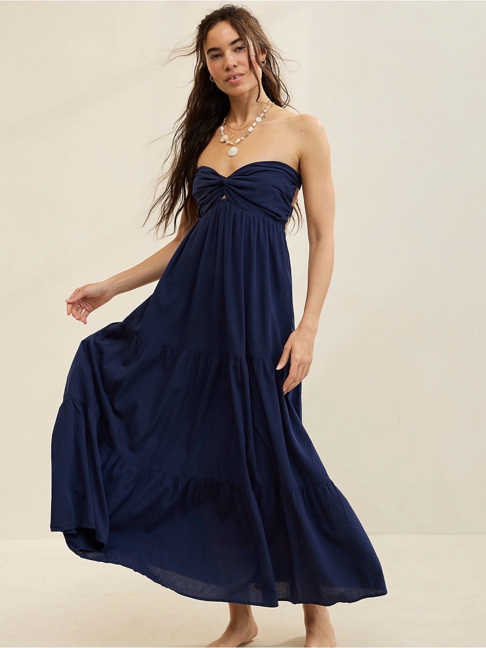 aerie Navy Strapless Maxi Dress-Skirt